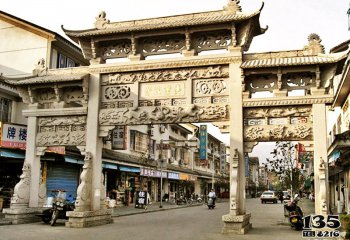 牌坊雕塑-花崗巖浮雕鏤空步行街門樓牌坊