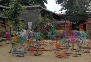 梅花鹿雕塑-不銹鋼鏤空彩色創意戶外園林景觀梅花鹿雕塑