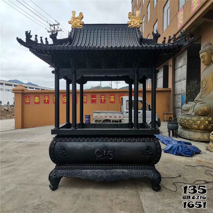 香爐雕塑-寺院祠堂仿古建寶鼎長(zhǎng)形香爐高清圖片