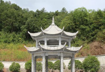 涼亭雕塑-仿古建筑復(fù)式斗拱鼎寺院擺放青石雕刻涼亭雕塑