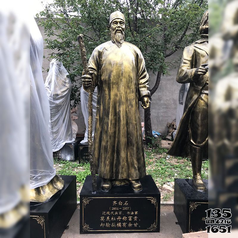 齊白石雕塑-中國(guó)現(xiàn)代中國(guó)繪畫(huà)大師玻璃鋼仿銅齊白石雕塑