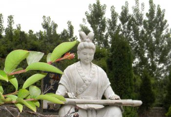 琴雕塑-戶外景區公園一位彈琴的古代女子石雕琴雕塑