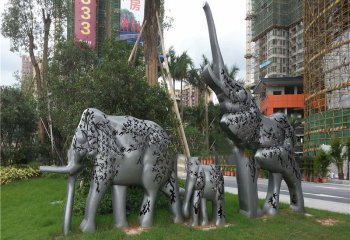 大象雕塑-公園草坪不銹鋼鏤空創意大象雕塑