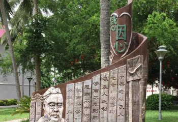 孔子雕塑-公園廣場(chǎng)草坪擺放孔子論語(yǔ)玻璃鋼仿銅浮雕