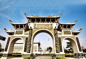 牌坊雕塑-媽祖景點(diǎn)三門(mén)五樓古建青石雕牌坊