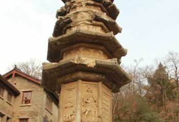 佛塔雕塑-古代石雕寺院戶外擺放舍利塔雕塑