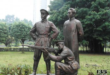 八路軍雕塑-公園銅雕練槍的八路軍雕塑