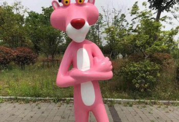 豹子雕塑-公園、商超彩繪粉紅豹，卡通動物玻璃鋼雕塑