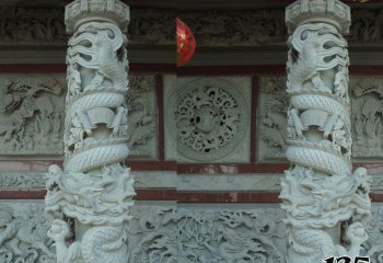 龍柱雕塑-寺廟景區(qū)大殿門前大理石龍柱石雕