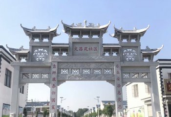 牌坊雕塑-美麗新鄉(xiāng)村建設(shè)社區(qū)三間四柱石雕牌樓