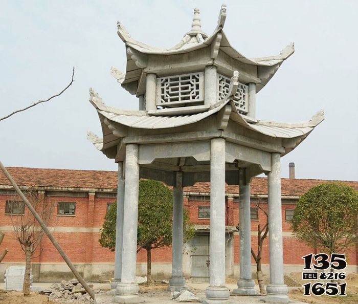 涼亭雕塑-學(xué)院操場擺放休閑仿古建雙層鏤空涼亭雕塑