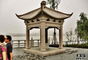 涼亭雕塑-湖邊景區(qū)擺放花崗巖四角鏤空休息涼亭雕塑