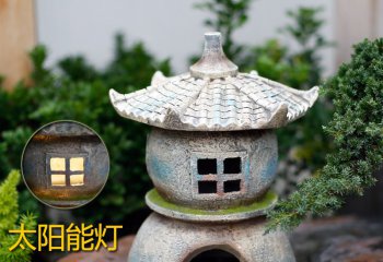 燈籠雕塑-中式庭院石燈陽臺(tái)石雕燈新中式露天草坪水景圓形燈小品