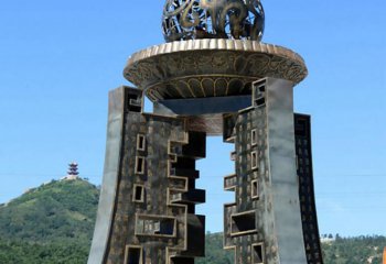 鼎雕塑-戶外景區大型不銹鋼鏤空鼎雕塑