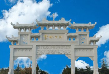 牌坊雕塑-新中式公園漢白玉三門(mén)石牌樓牌坊雕塑