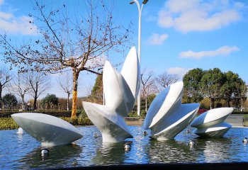 樹葉雕塑-公園景區抽象不銹鋼樹葉水景噴泉景觀雕塑