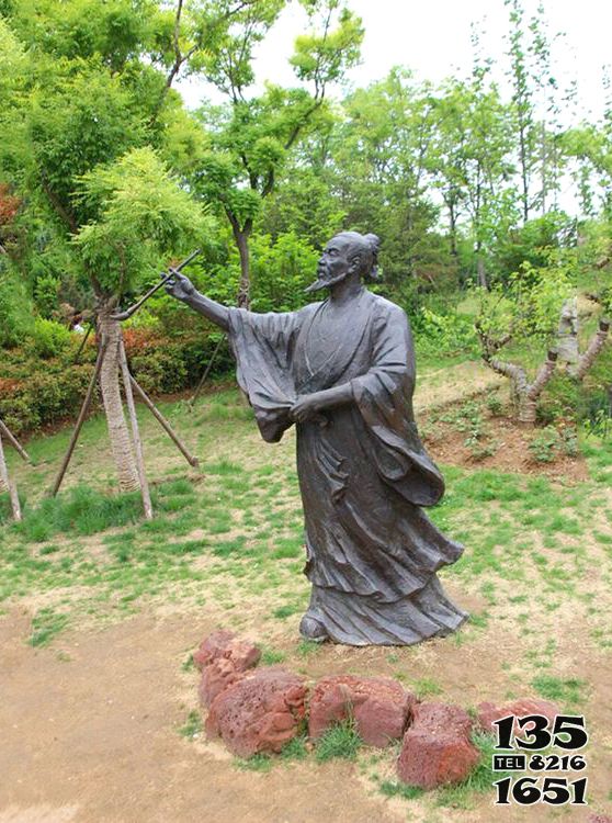 吳道子雕塑-公園廣場中國歷史名人唐代著名繪畫大師吳道子銅雕塑高清圖片