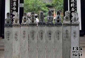 拴馬柱雕塑-古建筑園林門前擺放大理石多款動物拴馬柱雕塑