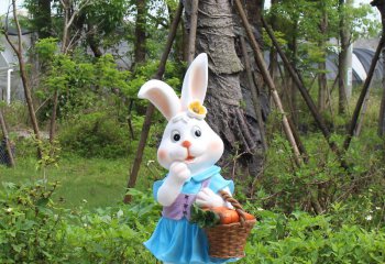 兔子雕塑-動物園一只藍裙子玻璃鋼兔子雕塑