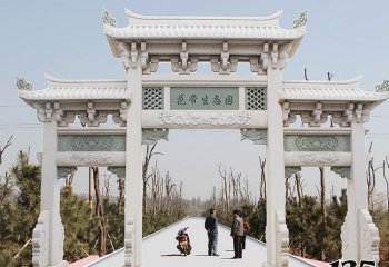 牌坊雕塑-生態(tài)園景區(qū)大理石三門(mén)牌坊浮雕擺件