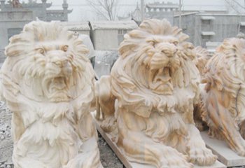 獅子雕塑-公園動物園大型漢白玉石雕仿真動物獅子雕塑