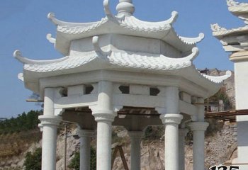 涼亭雕塑-景區(qū)寺院擺放雙層漢白玉休息涼亭雕塑