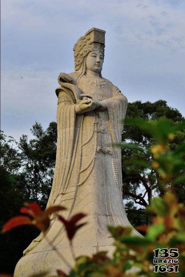 媽祖雕塑-戶外大型景觀大理石石雕媽祖雕塑高清圖片