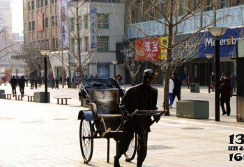 黃包車雕塑-商場(chǎng)室外擺放奔跑拉黃包車的人物景觀銅雕