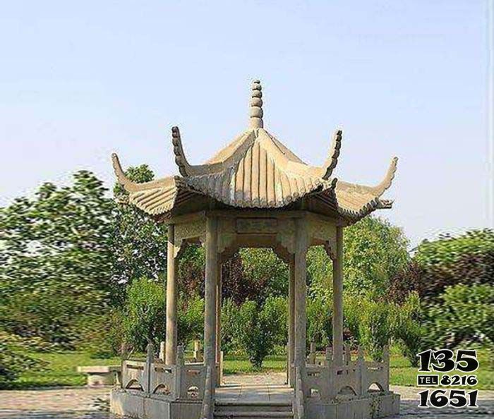 涼亭雕塑-公園園林?jǐn)[放六角仿古建斗拱頂休息涼亭雕塑高清圖片