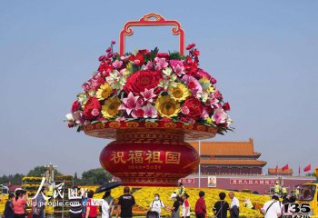 花籃雕塑-故宮廣場(chǎng)玻璃鋼彩繪大型景觀(guān)裝飾品大花籃雕塑