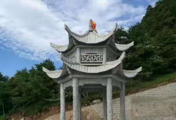 涼亭雕塑-山景區(qū)寺院戶外擺放青石雕刻鏤空六柱休閑涼亭雕塑