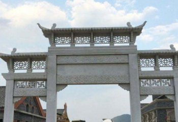 牌坊雕塑-古鎮(zhèn)新中式鏤空三門大理石牌坊石雕