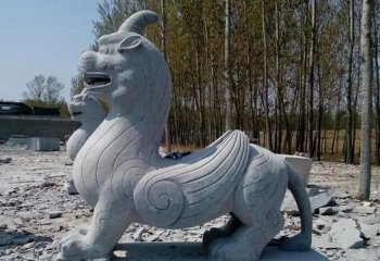 獨角獸雕塑-公園里擺放的青石石雕創(chuàng)意獨角獸雕塑