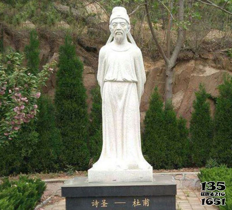 杜甫雕塑-大理石校園古代詩人杜甫雕像高清圖片