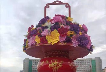 花籃雕塑-玻璃鋼彩繪廣場(chǎng)大型國(guó)慶景觀(guān)大花籃雕塑