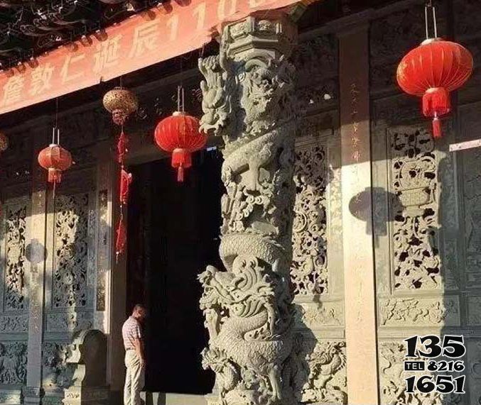 龍柱雕塑-寺廟景觀大理石龍柱石雕高清圖片