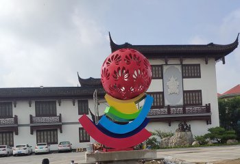 鏤空球雕塑-城市廣場(chǎng)玻璃鋼彩繪鏤空球雕塑