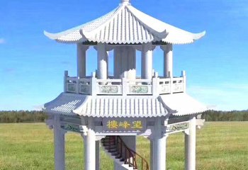 涼亭雕塑-漢白玉戶(hù)外寺廟二層涼亭觀景休息石雕