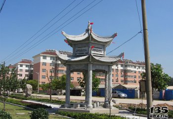 涼亭雕塑-園林戶外涼亭雙層頂仿古建石雕