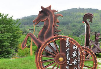 馬車雕塑-景區廣場公園抽象簡約紫銅馬車雕塑