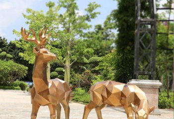 鹿雕塑-公園不銹鋼仿銅幾何鹿雕塑