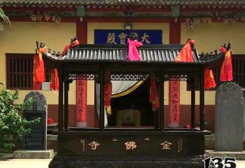 香爐雕塑-金佛寺大殿門前擺放鑄鐵八柱香爐雕塑