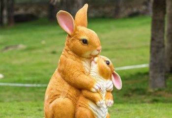 兔子雕塑-動物園兩只玻璃鋼黃色母子兔子雕塑