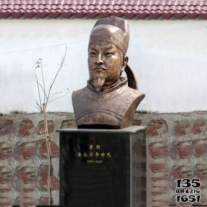 李世民雕塑-大學(xué)廣場擺放黃銅鍛造李世民頭像雕塑高清圖片