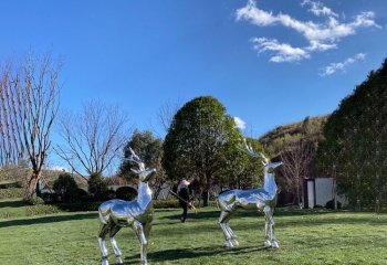 梅花鹿雕塑-戶(hù)外園林不銹鋼鏡面景觀(guān)兩只梅花鹿雕塑