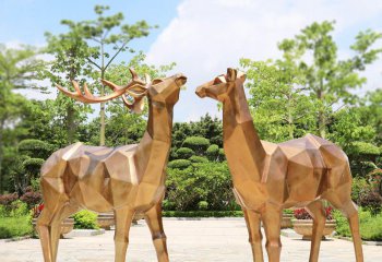 梅花鹿雕塑-不銹鋼幾何仿銅公園景區梅花鹿雕塑