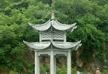 涼亭雕塑-鄉(xiāng)村河道邊擺放鏤空雕刻青石仿古建涼亭