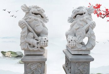 漢白玉獻(xiàn)錢獅石雕-漢白玉獻(xiàn)錢獅雕塑門口招財鎮(zhèn)宅石獅子