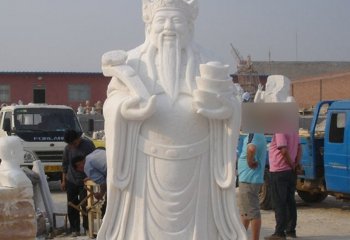 手托元寶的財(cái)神石雕-財(cái)神廟財(cái)神石雕