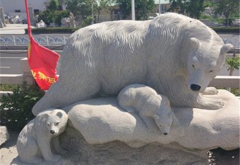 公園北極熊母子石雕-石雕公園動(dòng)物北極熊